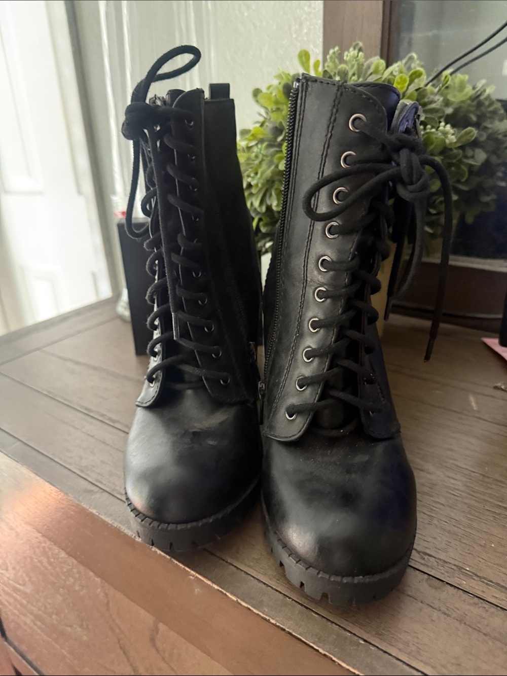 Soda Black Lace-Up Platform Combat Boots